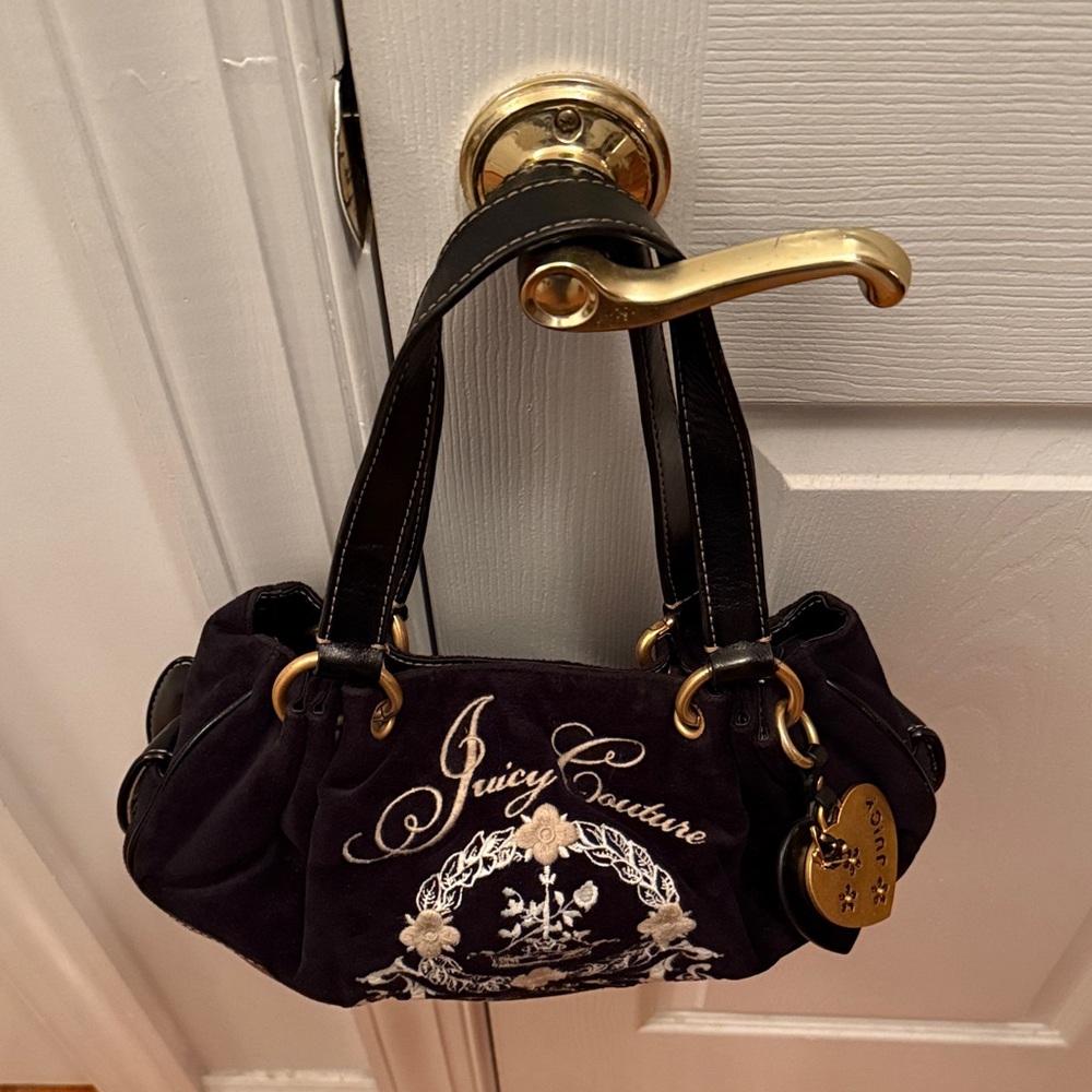 Juicy Couture Black and Gold Embroidered Shoulder Bag